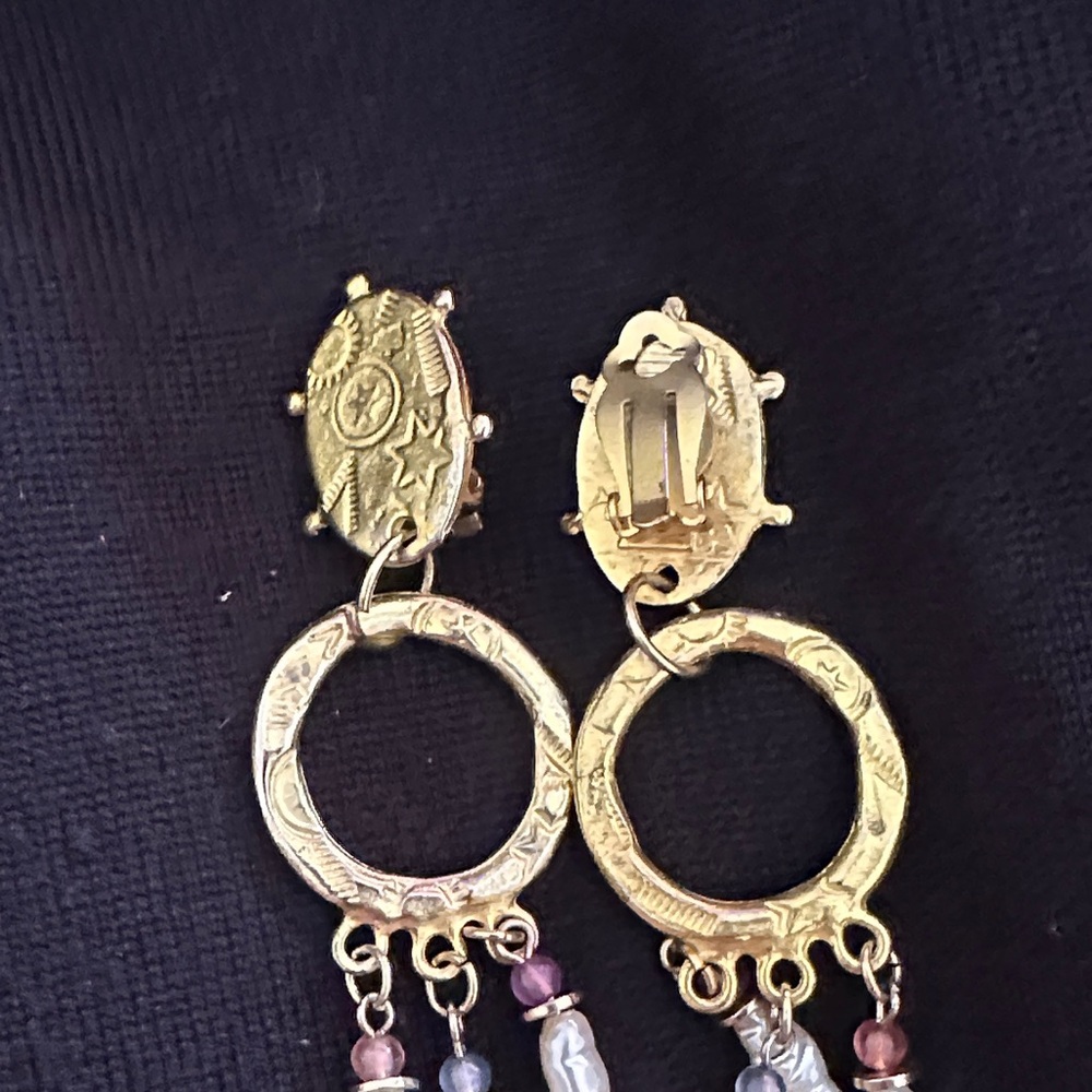 Vintage Elegant Gold and Multicolor Dangle Earrings - Picture 2 of 6